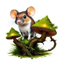 mouse mushrooms pine tree moss and glowing kodamas tree spirits tattoo design idea