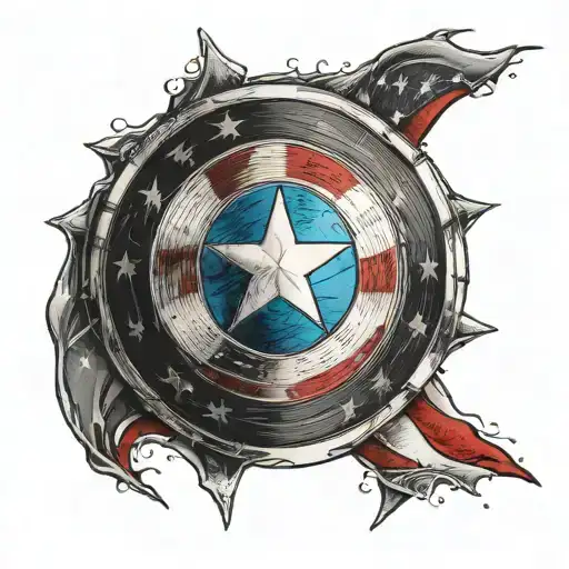 captain America shield in front of American flag morphing tattoo design idea