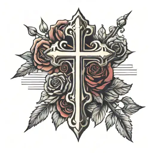 two chrome hearts crosses with roses behind them tattoo design idea