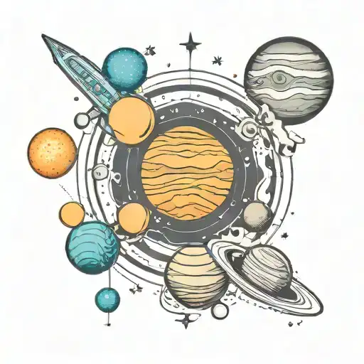 solar system with planets stars and nebulas tattoo design idea