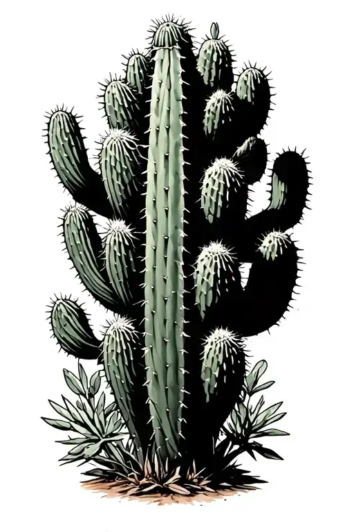 evergreen tree cactus growing tattoo design idea