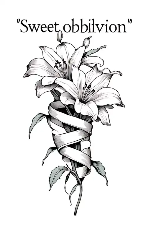 "Sweet oblivion " spine tattoo featuring lilies and there stems wrapped tattoo design idea