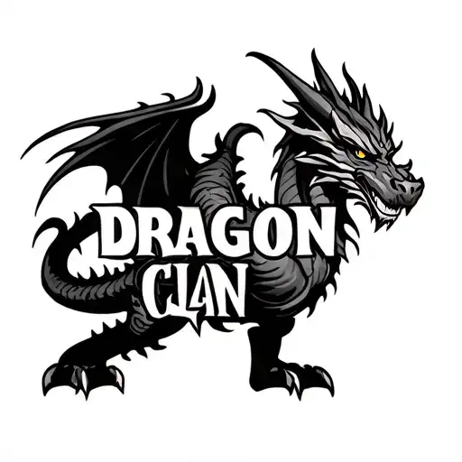 "DRAGON CLAN" dragon with wings out facing forward tattoo design idea
