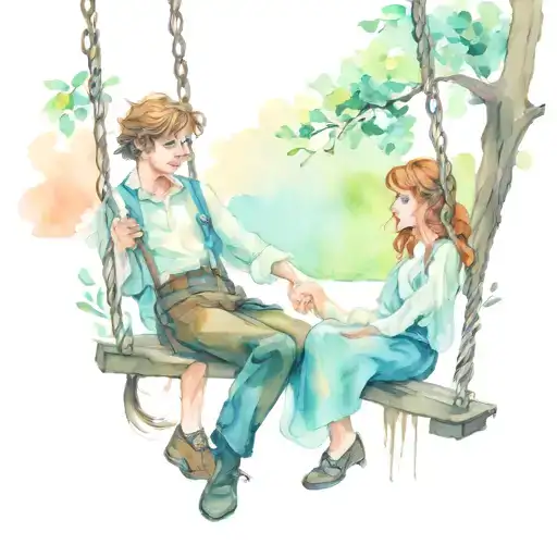 ANNE SHIRLEY AND TOM SAWYER DRAWING HOLDING HANDS ON SWING tattoo design idea