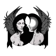 light angel pushing moon (dark) and dark angel pushing sun (light) neck tatto tattoo design idea