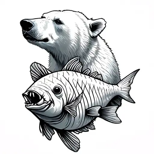  one body part  tattoo of duo animals one is polar bear other angler fish . One animal is full color other is just outli tattoo design idea