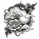 Krystal name shaded clouds surrounding tattoo design idea
