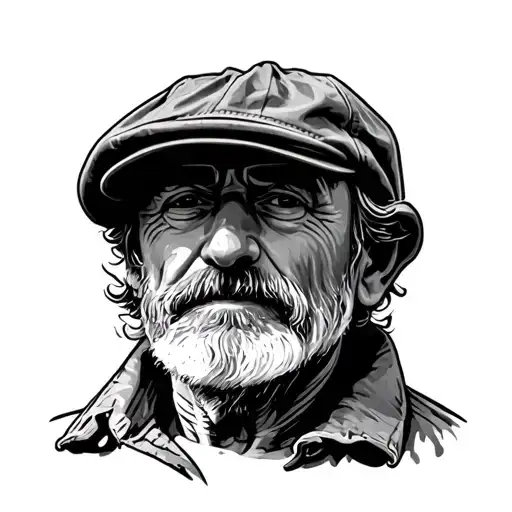 beach flat cap old man tattoo design idea
