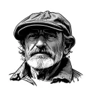 beach flat cap old man tattoo design idea