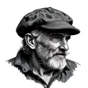 beach flat cap old man tattoo design idea