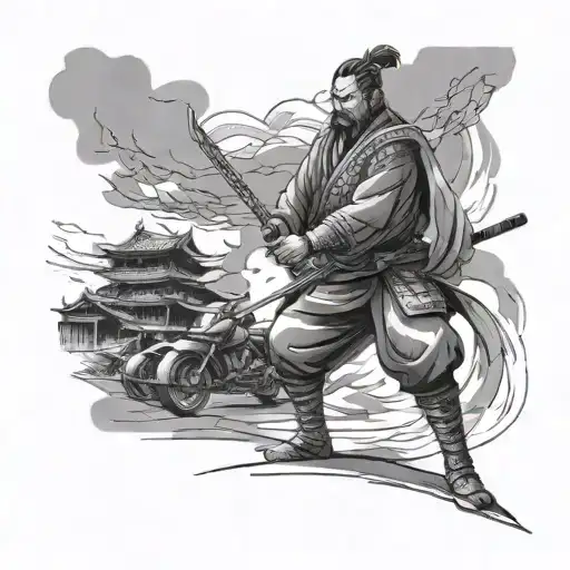 sketch on the theme the road will be mastered by the one walking with the samurai tattoo design idea