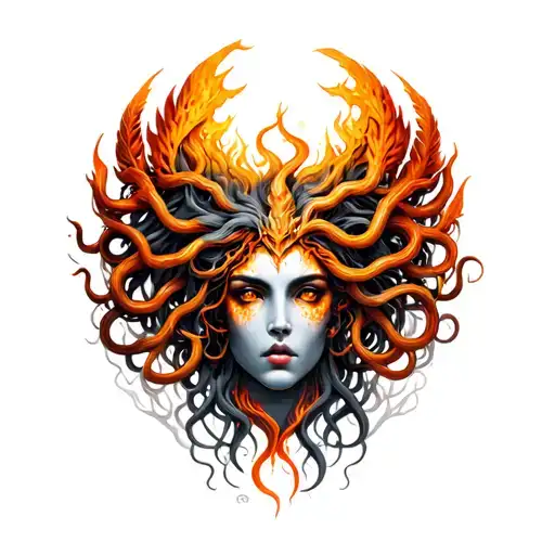 Phoenix Medusa head semicolon tattoo design idea