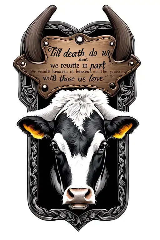 Leather tooling, with a cow ear tag that says 'Till death do us part, and we reunite in heaven with those we love. 2007  tattoo design idea