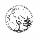 earth with ash tree and wolf surrounded tattoo design idea
