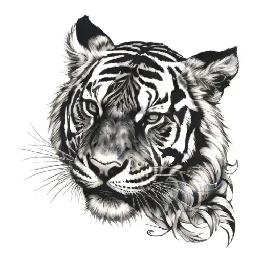 Tattoo all over the forearm. Angry tiger. Eating another animal. Blackwork Sketch. Plenty of shade. Front face. Front pa tattoo design idea