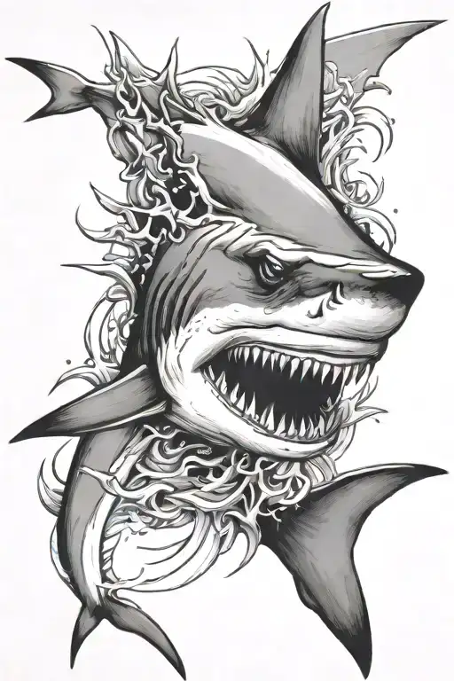 taditional shark emerging tattoo design idea