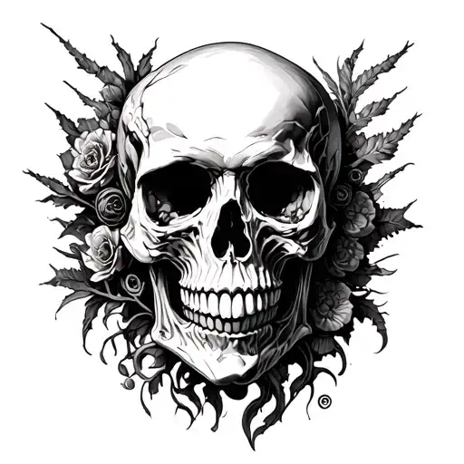 skull and bio mechanical tattoo design idea