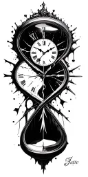 broken clock face hour glass cross infinity five kids tattoo design idea