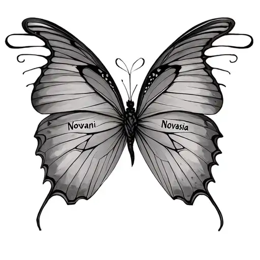 unique butterfly with names novani and novasia incorporated  tattoo design idea