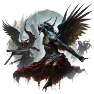 war scene of demons and angels realistic portraits  tattoo design idea