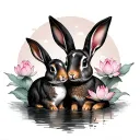 two rabbits and lotus line art tattoo design idea