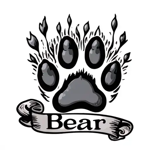 dog paw print with the word Bear in a scroll underneath  tattoo design idea