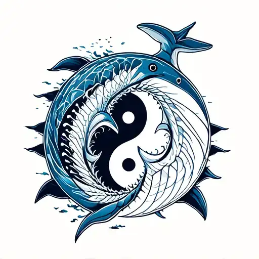 hammer head shark and dolphin yin yang tattoo design idea