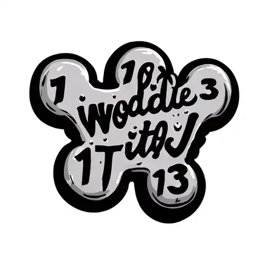 dog bone with woof insdie it and 13 sepetrated 1 on one side 3 on the other tattoo design idea