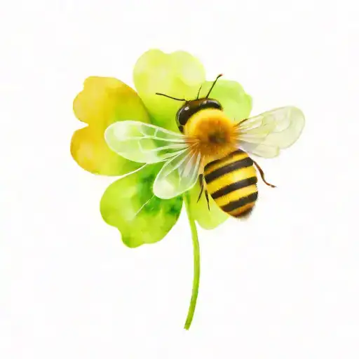 bee and four leaf clover leaf tattoo design idea