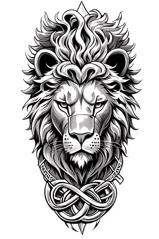 lion on armor tattoo design featuring Celtic trinity knot  tattoo design idea