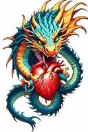 A dragon with very beautiful eyes that has killed someone and is eating their heart in a realistic way tattoo design idea