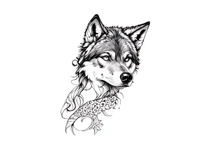 a woman with a wolf tattoo tattoo design idea