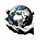 world in palm of hands holding tattoo design idea