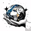 world in palm of hands holding tattoo design idea