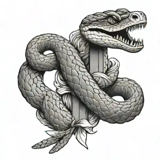 Rattle Snake around a cross tattoo design idea