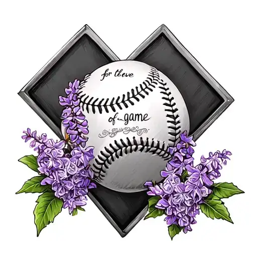 home plate with "for the love of the game" and lilacs tattoo design idea