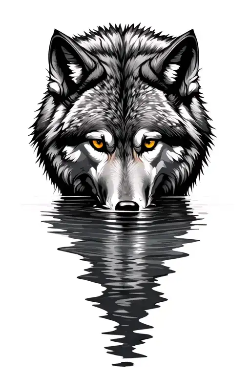 wolf looking into water tattoo design idea