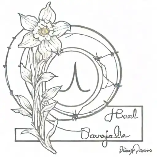 barbwire and daffodil circle tattoo with Bible verse Proverbs 20:30 tattoo design idea