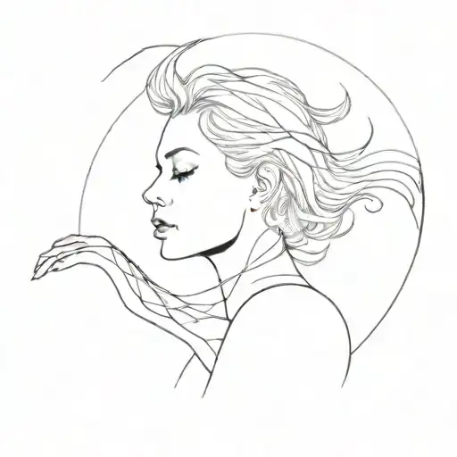 sensual woman upper body celestial tattoo design idea