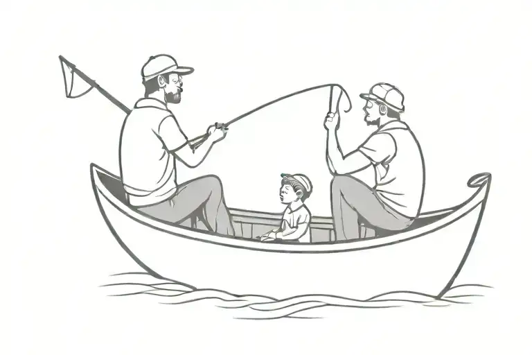 father and son in a boat fishing hooks tattoo design idea