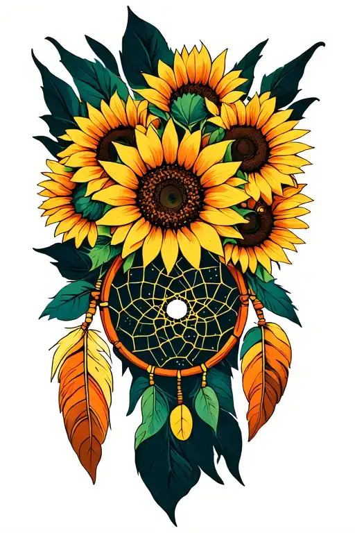 create an image of a tattoo incorporating sunflowers and a dreamcatcher for my forearm. tattoo design idea