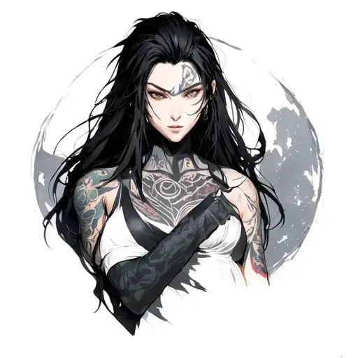 character from anime or visual novella Steiner Makis Kuris, from head to belt below tattoo design idea