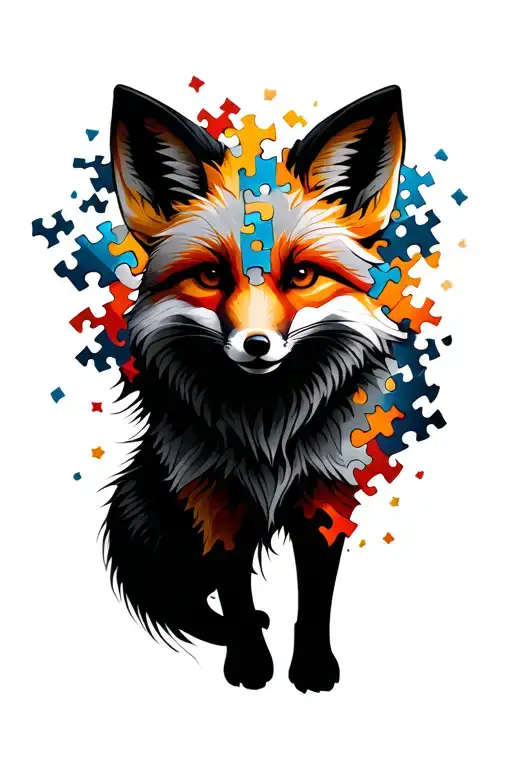 autism colors of a fox made of puzzle pieces falling apart  tattoo design idea