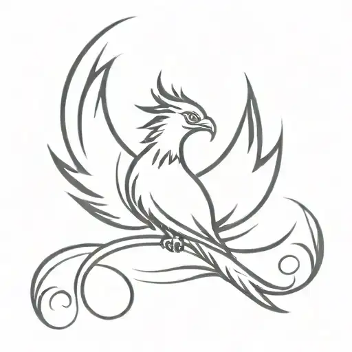 A minimalist tattoo of a flaming phoenix, symbolizing resilience and strength in the face of adversity tattoo design idea