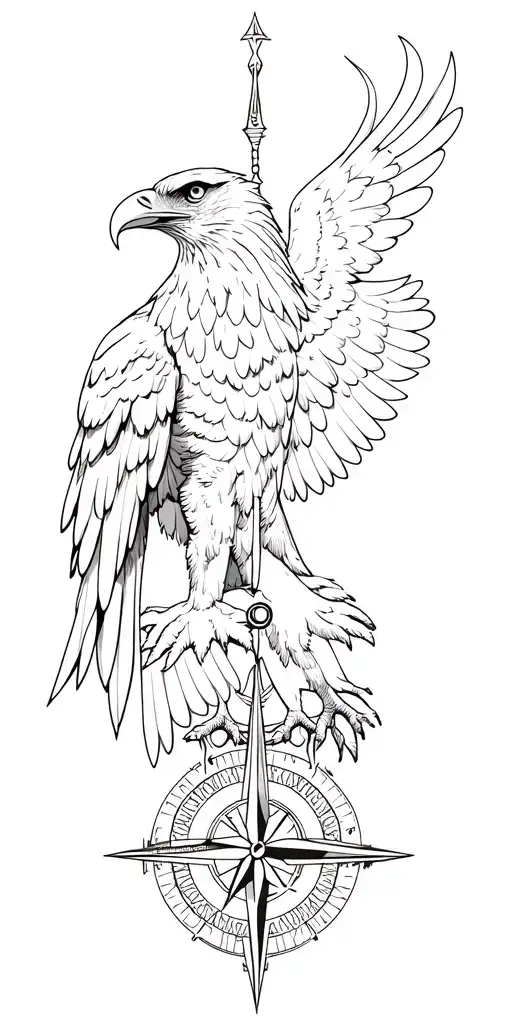 greek element, eagle, compass tattoo design idea