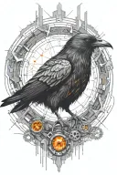 cyberpunk synthetic raven with orange robotic eyes inside cyber circle and microschemes tattoo design idea