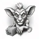 Rafiki from lion king holding a dumbell in one hand and a rubiks cube in the other hand tattoo design idea