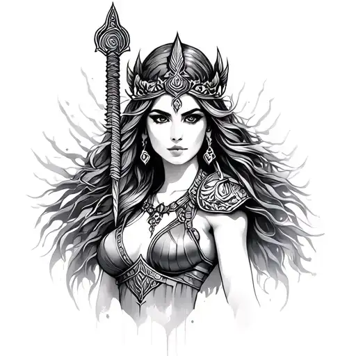 Goddess Female Warrior tattoo design idea