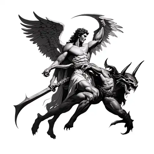 Michael arc angel slaying a devil tattoo design idea