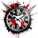 Cherub angel clock surrounded tattoo design idea